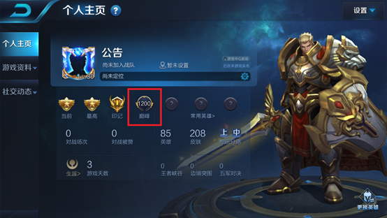 王者荣耀玩家主页巅峰积分显示分享