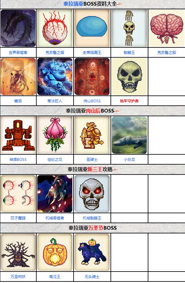 泰拉瑞亚boss大全 泰拉瑞亚boss图鉴​