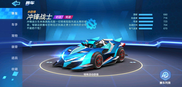 跑跑卡丁车手游冲锋战士数据与性能一览